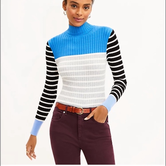 Loft Ribbed & Stripe Long Sleeve Turtleneck - Picture 2 of 7